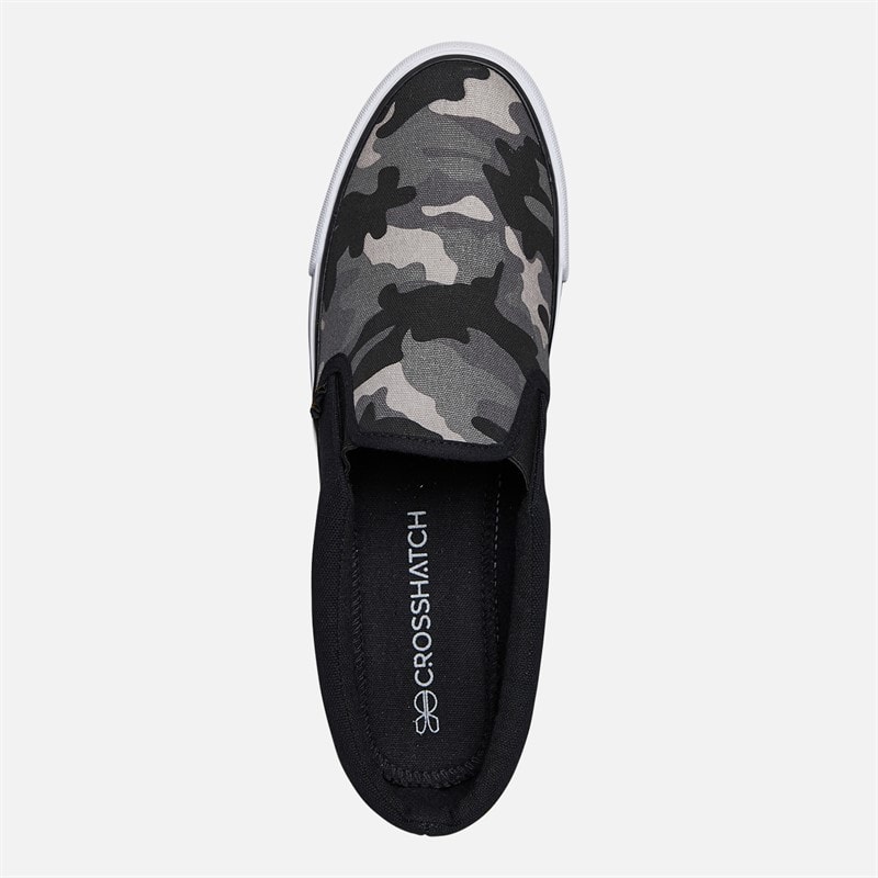 Crosshatch Herren Ramp Slip On Segeltuch Sneaker Black Camo/Schwarz - Bild 4