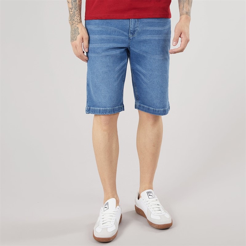 Crosshatch Heren Kamaline Denim Shorts Mid Wash