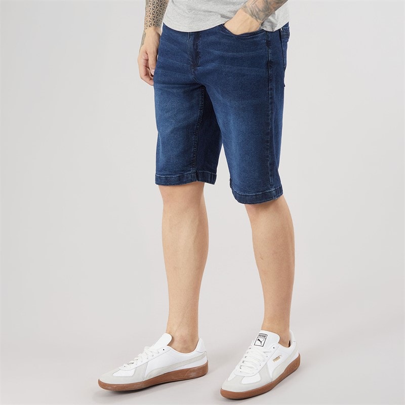 Crosshatch Heren Kamaline Denim Shorts Dark Wash