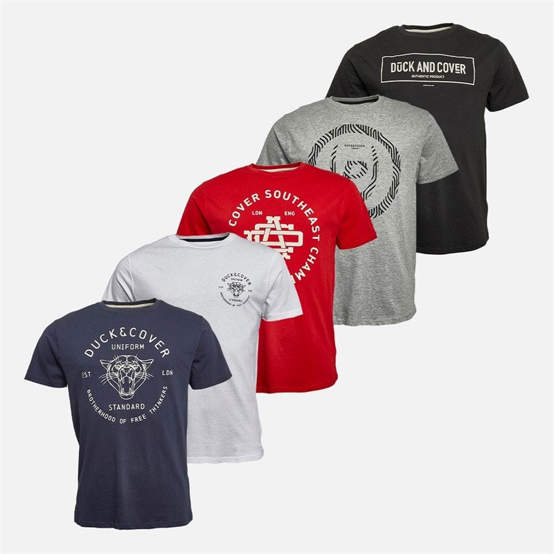 Duck and Cover Heren Belvadier Set van 5 T-shirts Assortiment