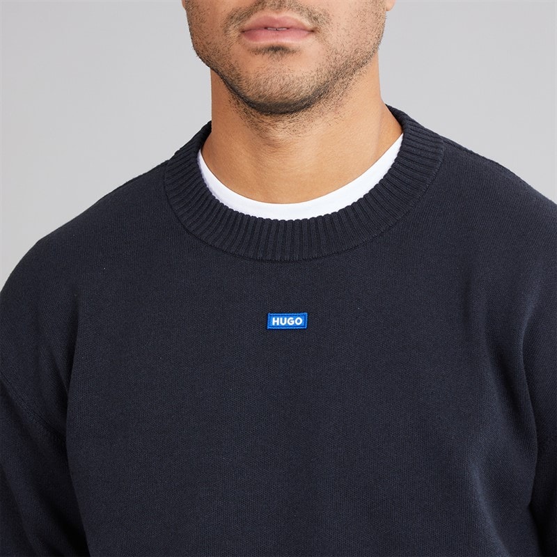 HUGO Heren San Casey Gebreide Trui Navy - Afbeelding 3