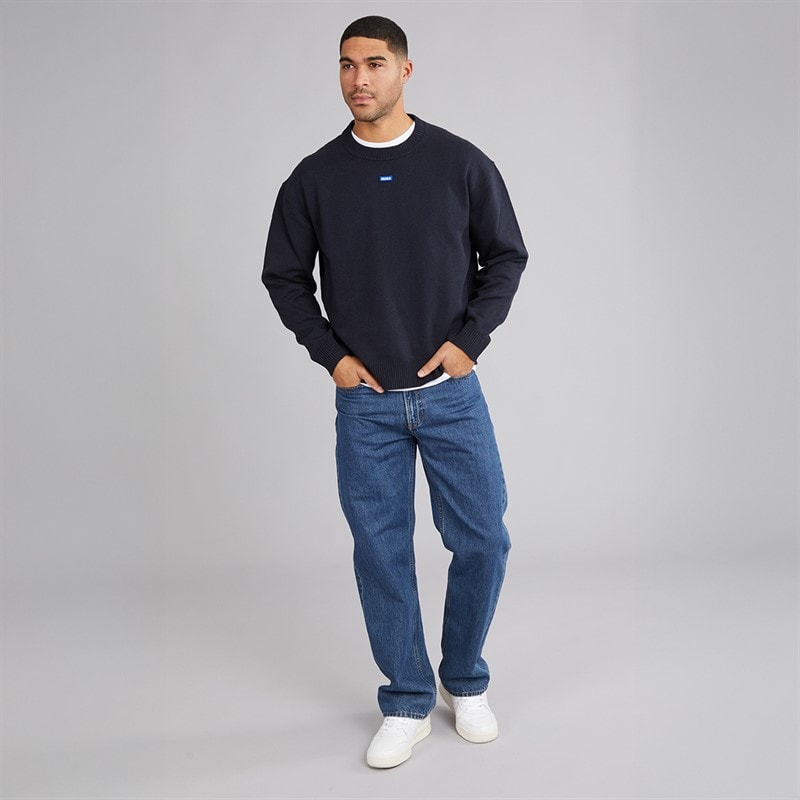HUGO Heren San Casey Gebreide Trui Navy - Afbeelding 4