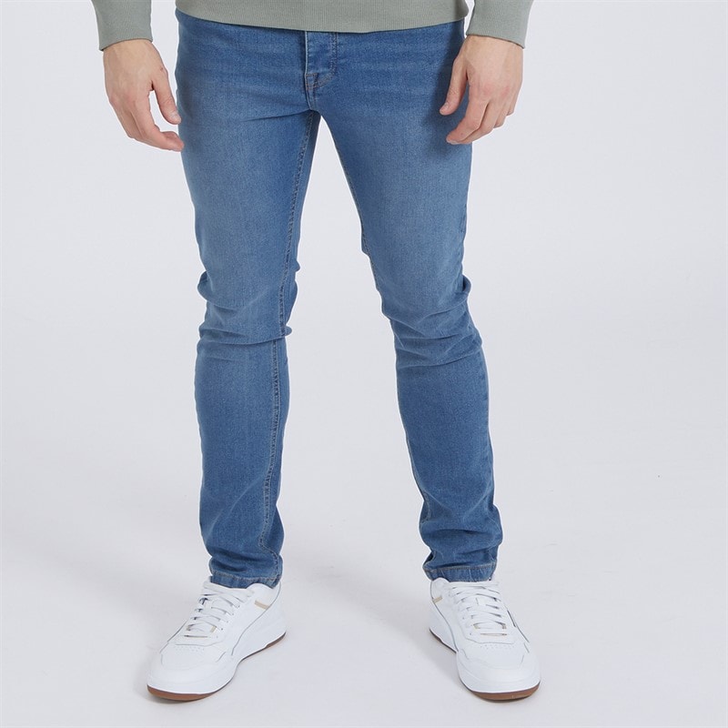 Bench Heren Eddie 22 Slim Fit Jeans Mid Blue Wash - Afbeelding 1