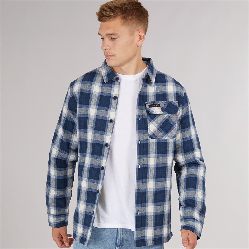 Bench Heren Paddy Langarm Gevoerd Shirt Navy Check - Afbeelding 1