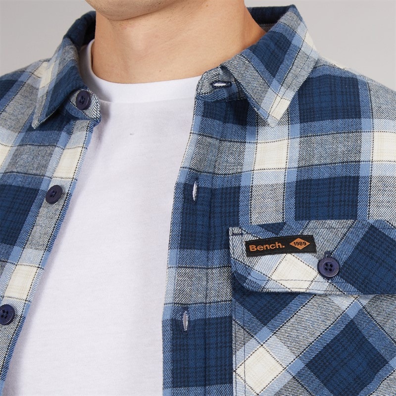 Bench Heren Paddy Langarm Gevoerd Shirt Navy Check - Afbeelding 3