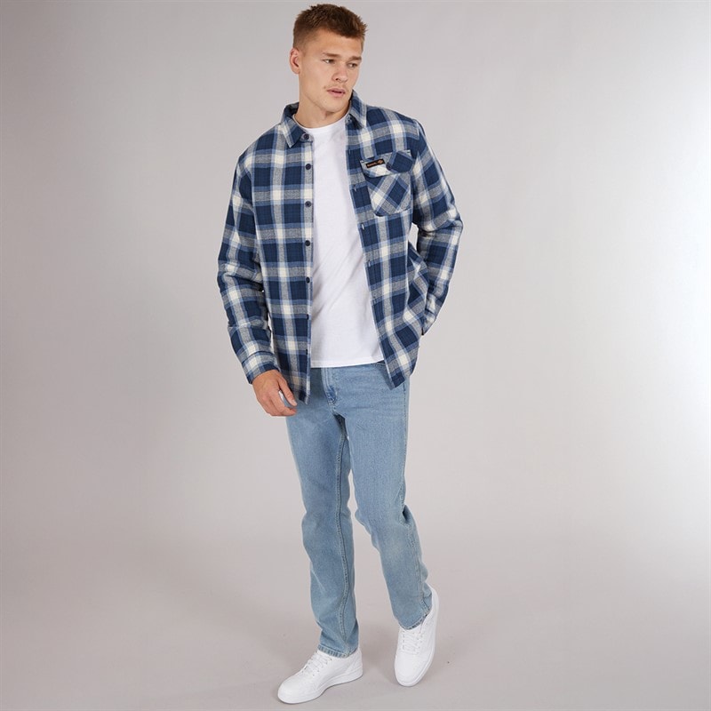 Bench Heren Paddy Langarm Gevoerd Shirt Navy Check - Afbeelding 5