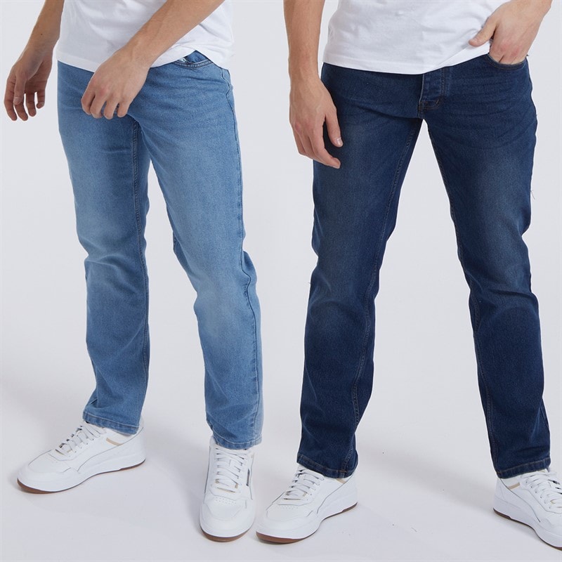 Bench Heren Stuart Set van 2 Rechte Pasvorm Jeans Indigo/Mid Wash