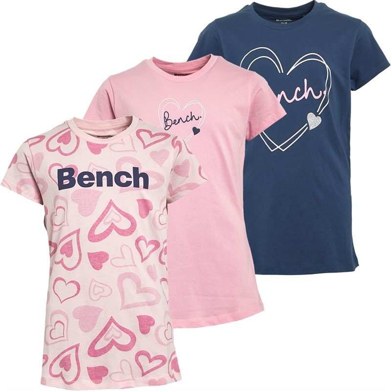 Bench Meisjes Fala Drie Pack T-Shirts Navy/Roze Hart/Roze