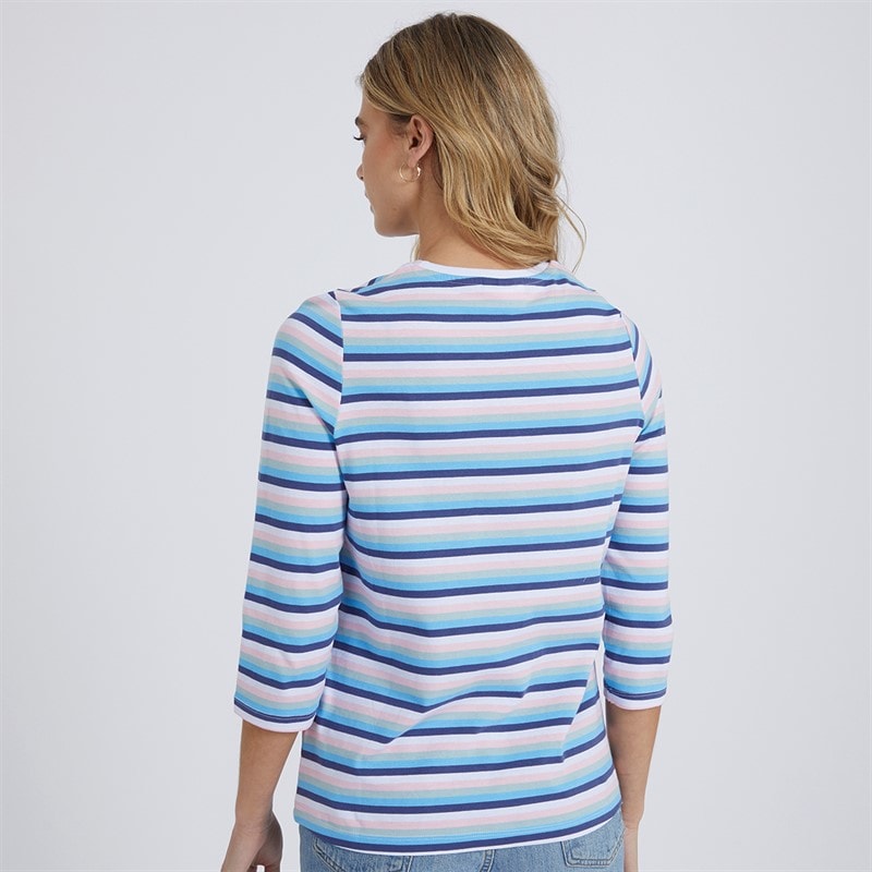 Bench Dames Auborn Langarm T-shirt Wit/Licht Stoflig Roze/Groen/Blauw/Marine Streep - Afbeelding 2