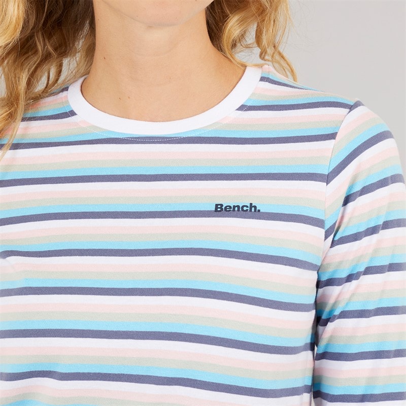 Bench Dames Auborn Langarm T-shirt Wit/Licht Stoflig Roze/Groen/Blauw/Marine Streep - Afbeelding 3