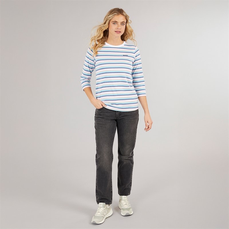 Bench Dames Auborn Langarm T-shirt Wit/Licht Stoflig Roze/Groen/Blauw/Marine Streep - Afbeelding 4