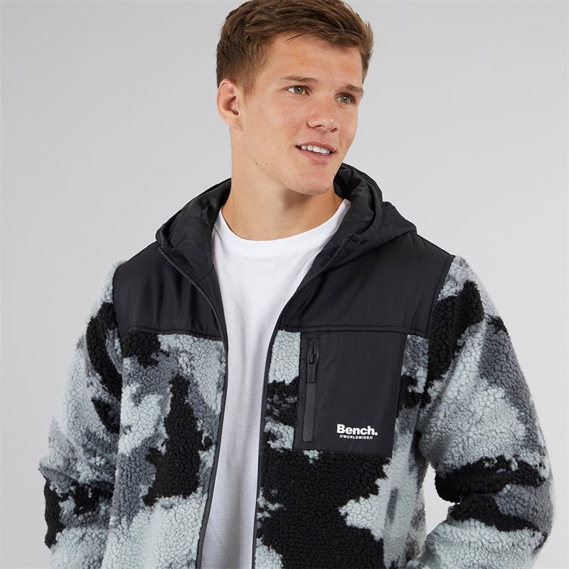 Bench Heren Sableo Fleece Hoodie Zwart Camo - Afbeelding 3