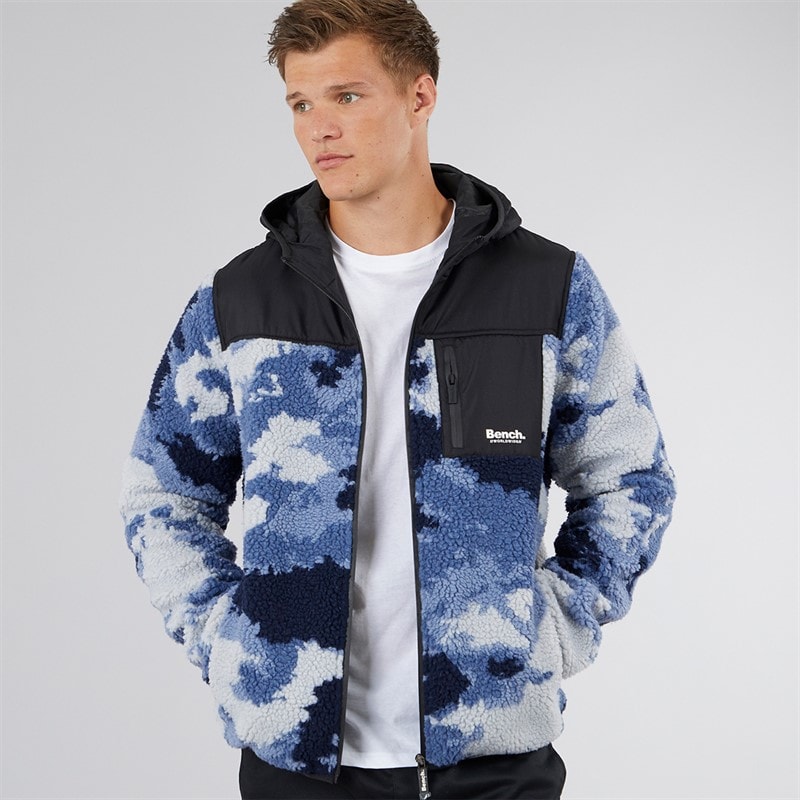 Bench Heren Sableo Fleece Hoodie Blauw Camo - Afbeelding 1