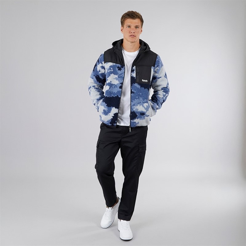 Bench Heren Sableo Fleece Hoodie Blauw Camo - Afbeelding 3