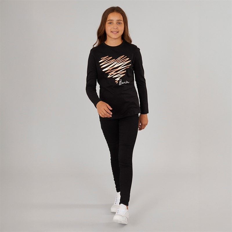 Bench T-Shirt z nadrukiem w serca dla dziewczynki kolor czarny – zdjęcie  3