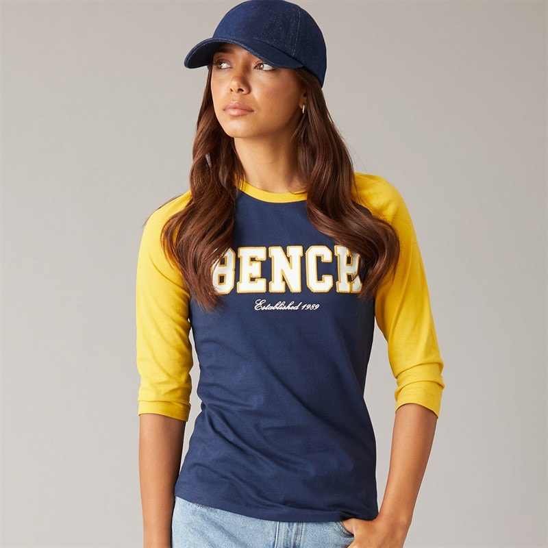 Bench Dames Morr 3/4 Mouw T-Shirt Marineblauw/Mosterd - Afbeelding 1