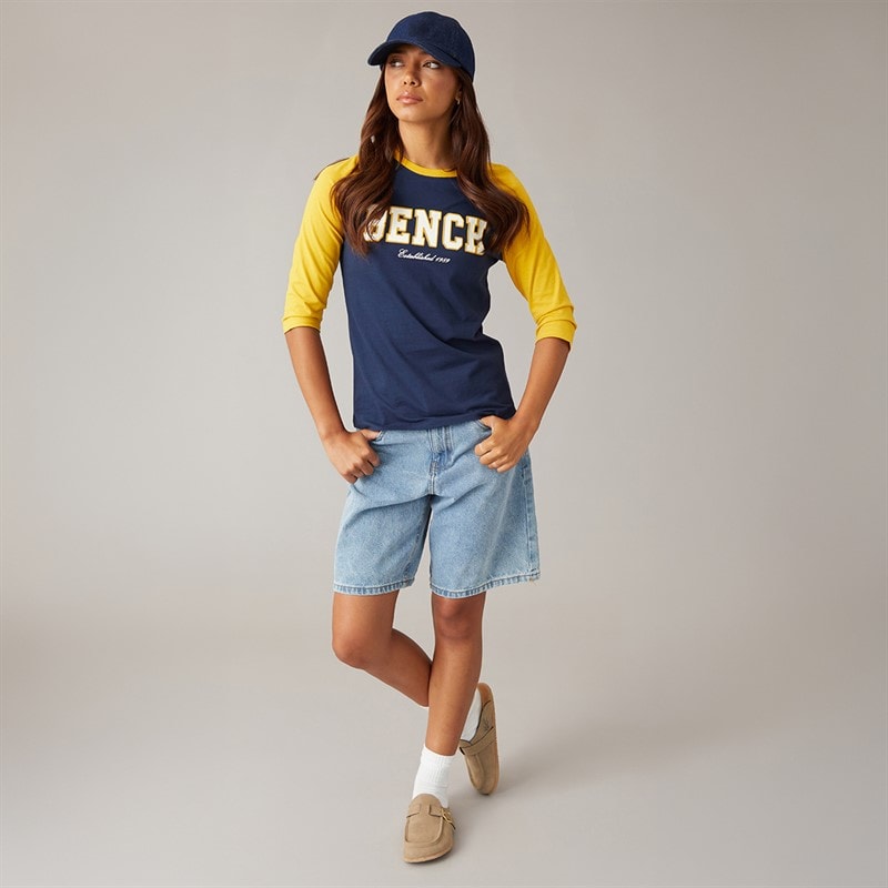 Bench Dames Morr 3/4 Mouw T-Shirt Marineblauw/Mosterd - Afbeelding 3