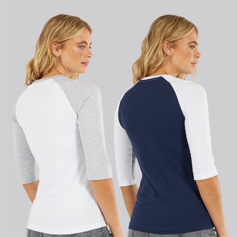 Bench Damen Zweierpack 3 / 4 Ärmel T - Shirts Weiß Marine - Bild 2