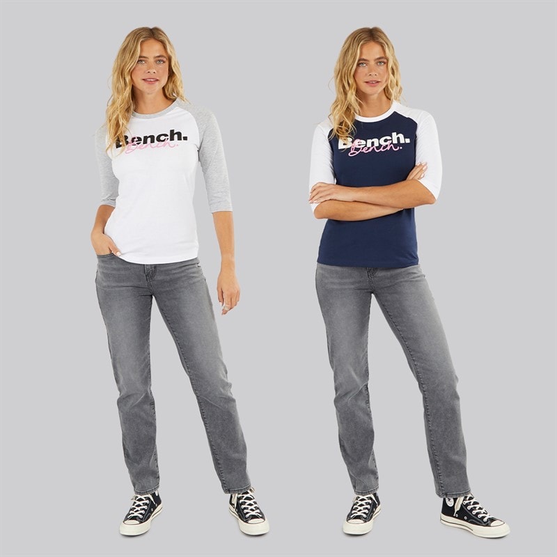 Bench Damen Zweierpack 3 / 4 Ärmel T - Shirts Weiß Marine - Bild 3