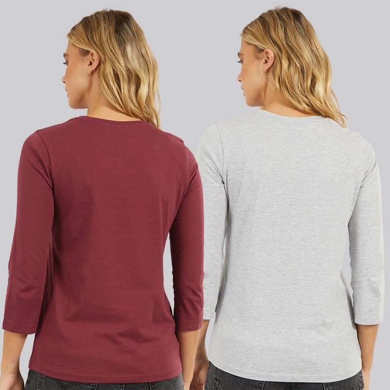 Bench Pacquet Double T-shirts Femme Manches 3/4 Cordovan Gris Chiné - Image 2