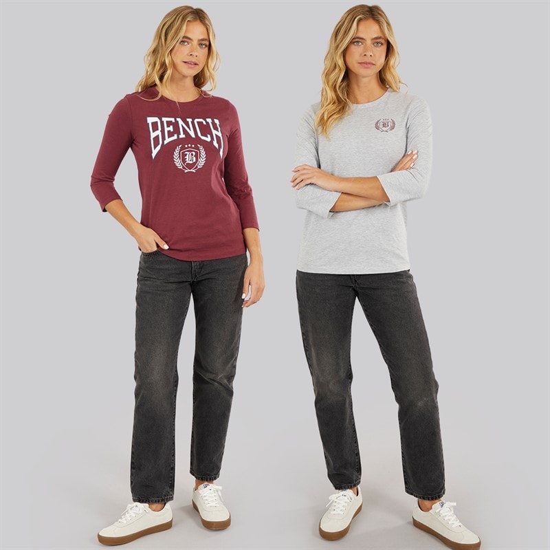 Bench Pacquet Double T-shirts Femme Manches 3/4 Cordovan Gris Chiné - Image 3