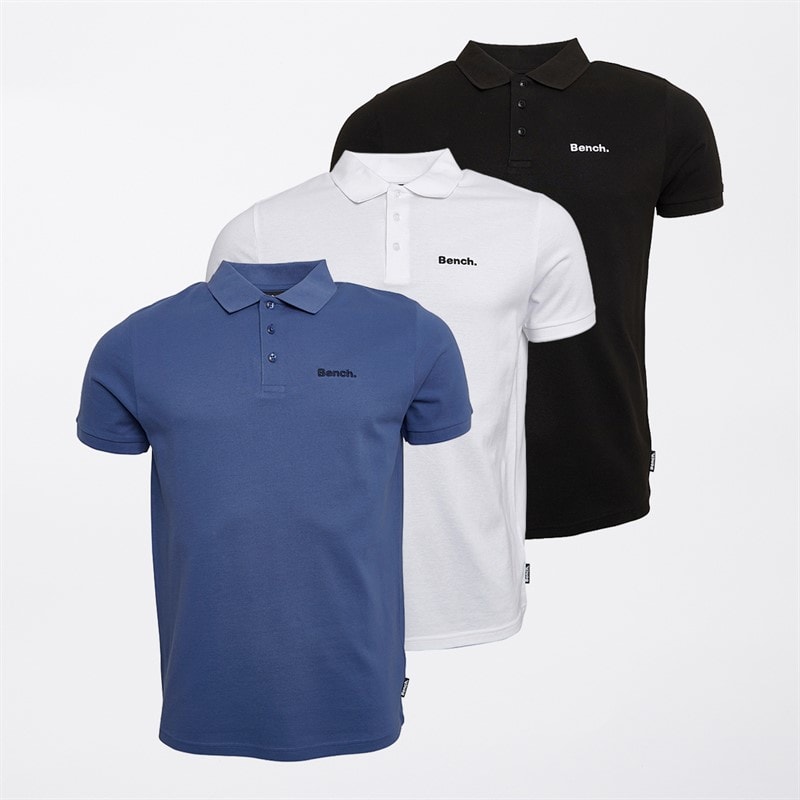 Bench Heren Takino Drie Pack Poloshirts Zwart/Wit/Mid Blue - Afbeelding 1