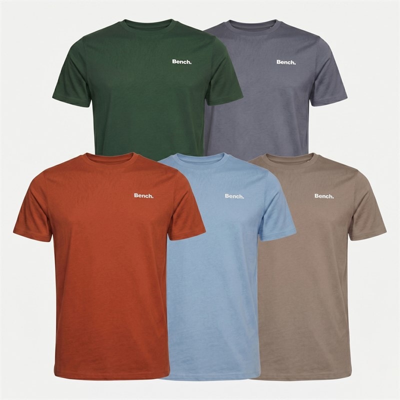 Bench Herren Fünferpack Lounge T Shirts Taupe/Primal Green/Steel Blue/Red Earth/Steel Grey