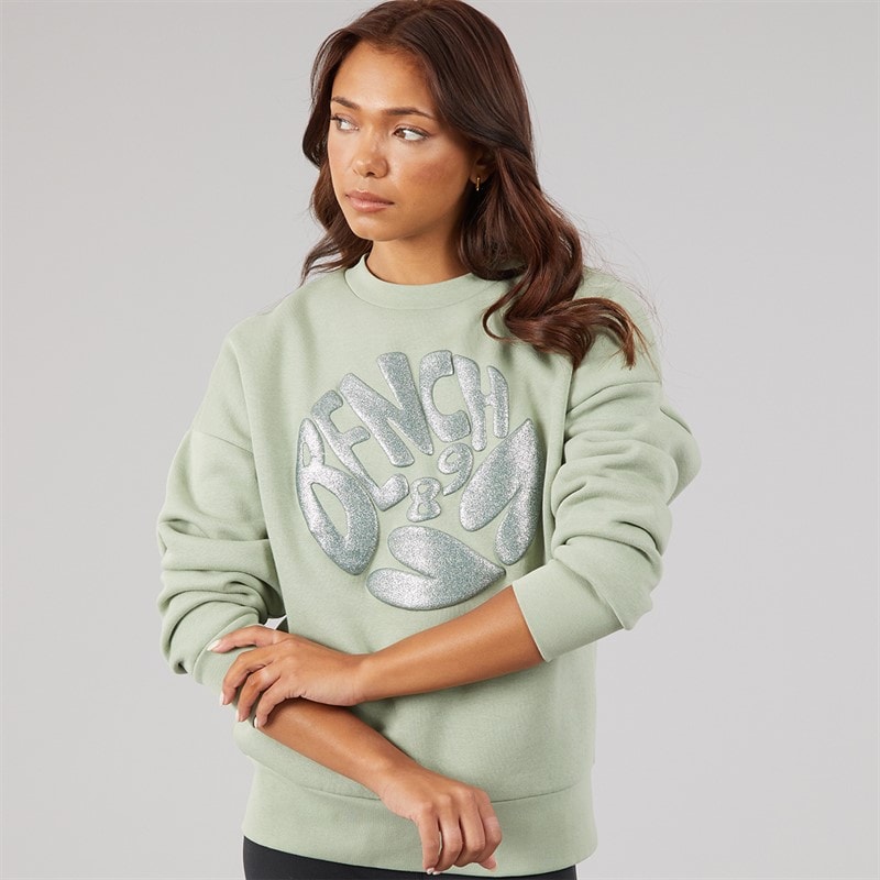 Bench Sweat Femme Kaye Col Rond avec Motif Paillettes Sage Green