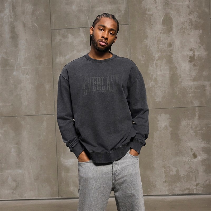 Everlast Washed Logo Crew Sweatshirt Zwart Schoonheid