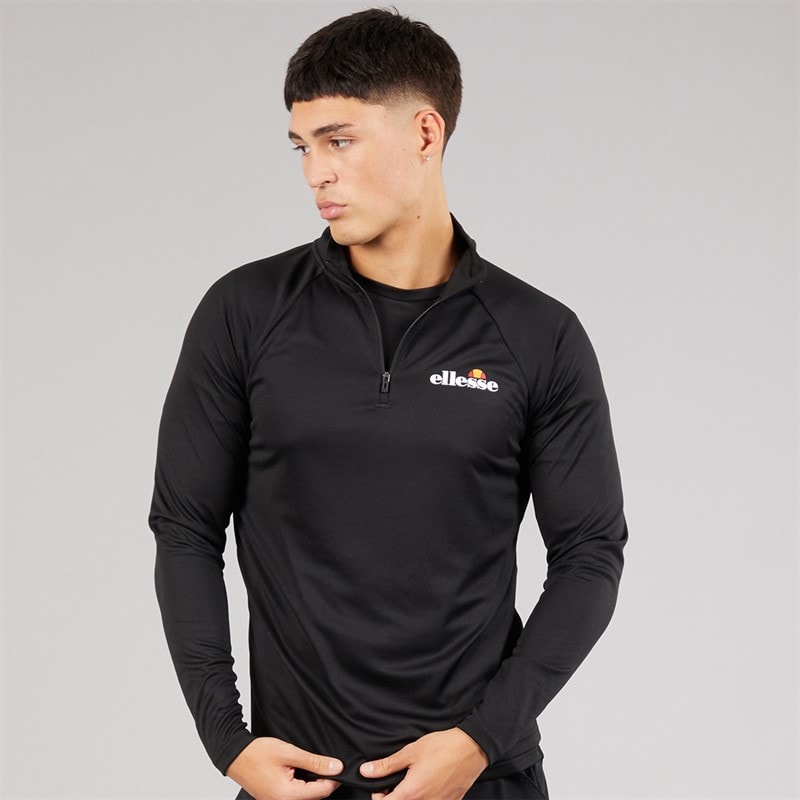 Ellesse Heren Brandon 1/4 Rits Hardloopshirt Zwart - Afbeelding 1
