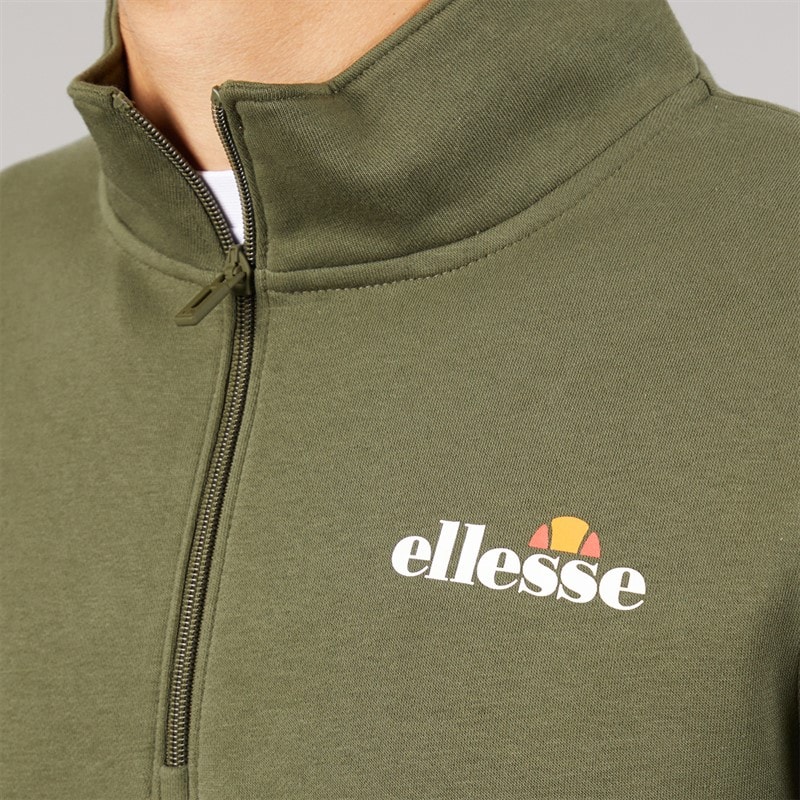 Ellesse Heren Benevento 1/4 Rits Sweatshirt Khaki - Afbeelding 3