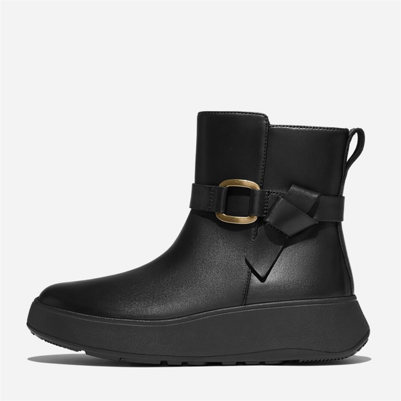FitFlop Dames F-Mode Met Gesp Leer Flatform Enkellaarsjes Zwart - Afbeelding 1