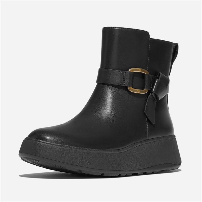 FitFlop Dames F-Mode Met Gesp Leer Flatform Enkellaarsjes Zwart - Afbeelding 5