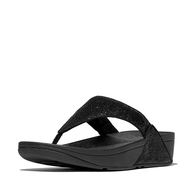 FitFlop Dames Lulu Gekreukelde Shimmer Teenpost Sandalen Metallic Black - Afbeelding 2