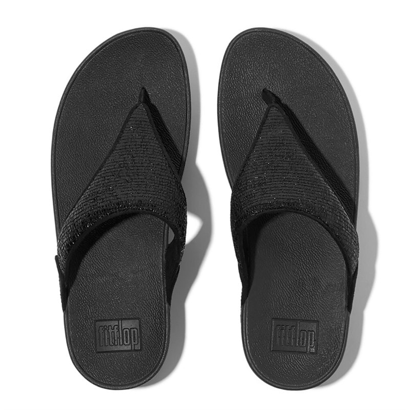 FitFlop Dames Lulu Gekreukelde Shimmer Teenpost Sandalen Metallic Black - Afbeelding 3