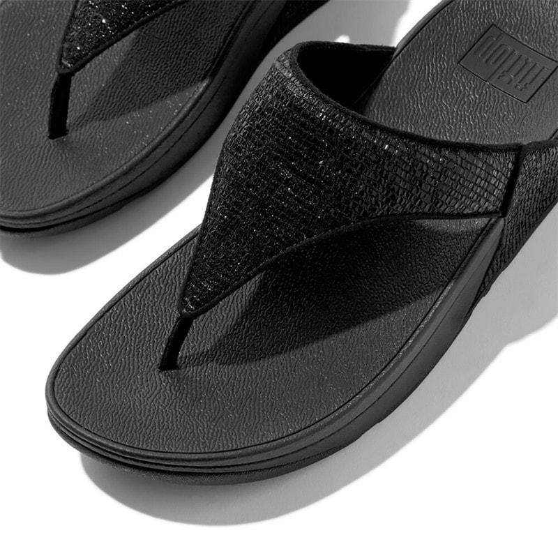 FitFlop Dames Lulu Gekreukelde Shimmer Teenpost Sandalen Metallic Black - Afbeelding 4