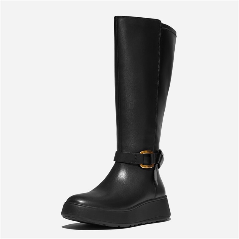 FitFlop Damen F Mode Quadratischer Ring Flatform Hohe Stiefel Schwarz - Bild 1