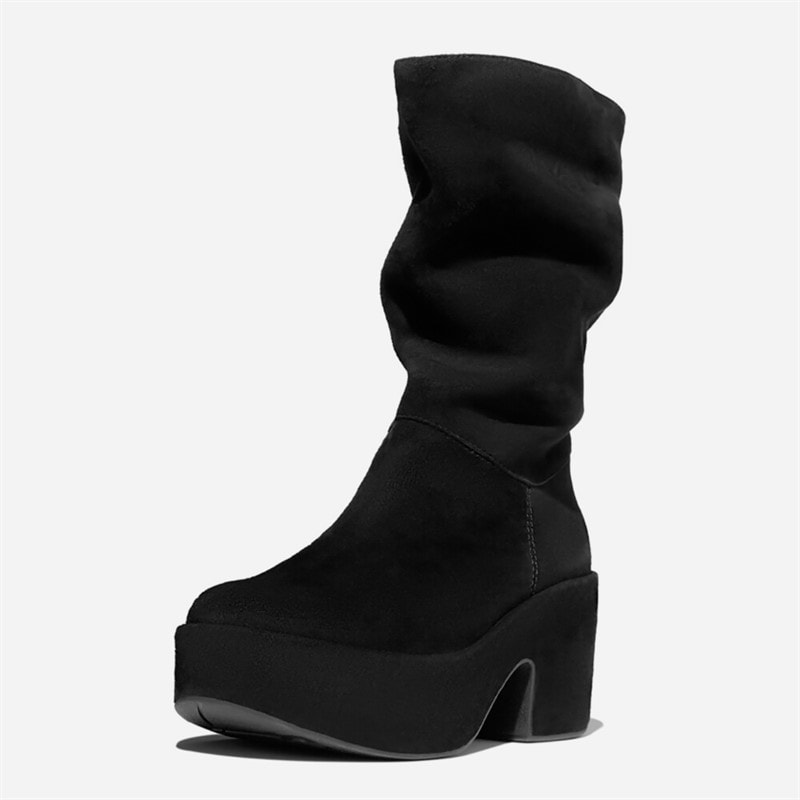 FitFlop Dames Plateau Laaghangende Suède Laarsjes All Black - Afbeelding 5