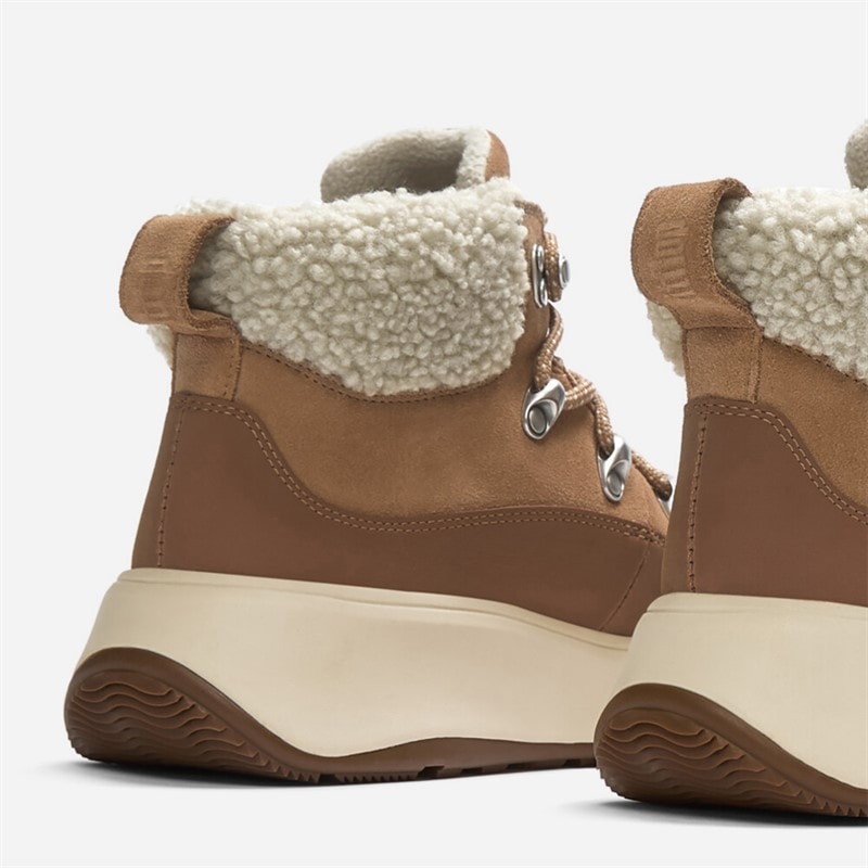FitFlop F-Mode sznurowane botki z pluszowym kołnierzem dla niej kolor Desert Tan – zdjęcie  3
