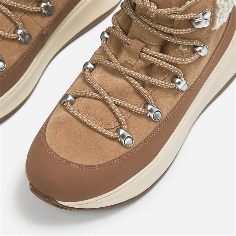 FitFlop F-Mode sznurowane botki z pluszowym kołnierzem dla niej kolor Desert Tan – zdjęcie  4