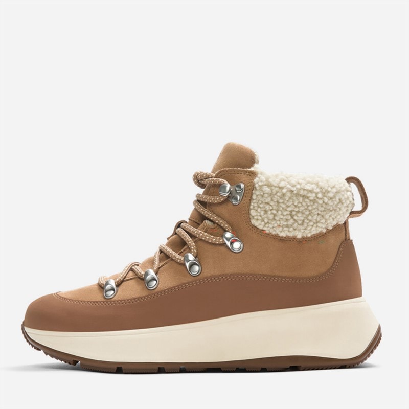 FitFlop F-Mode sznurowane botki z pluszowym kołnierzem dla niej kolor Desert Tan – zdjęcie  5
