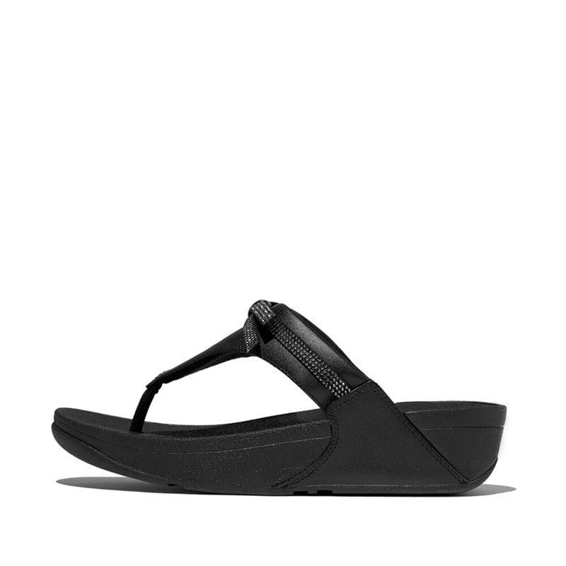 FitFlop Dames Lulu Glitz Strik Leer Teenpost Sandalen All Black