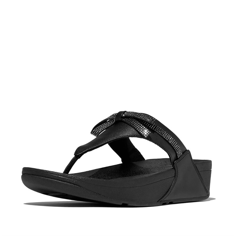 FitFlop Sandales compensées Lulu Glitz à nœud en cuir Femme All Black - Image 2