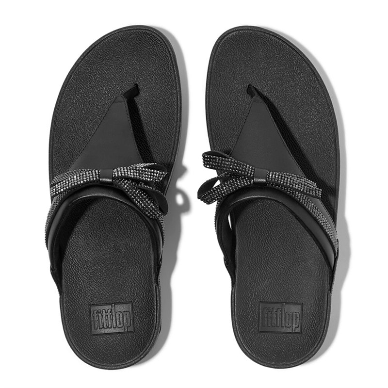 FitFlop Sandales compensées Lulu Glitz à nœud en cuir Femme All Black - Image 3