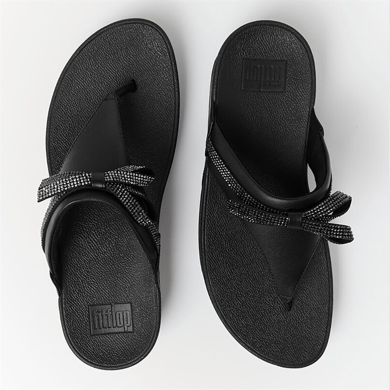 FitFlop Sandales compensées Lulu Glitz à nœud en cuir Femme All Black - Image 4