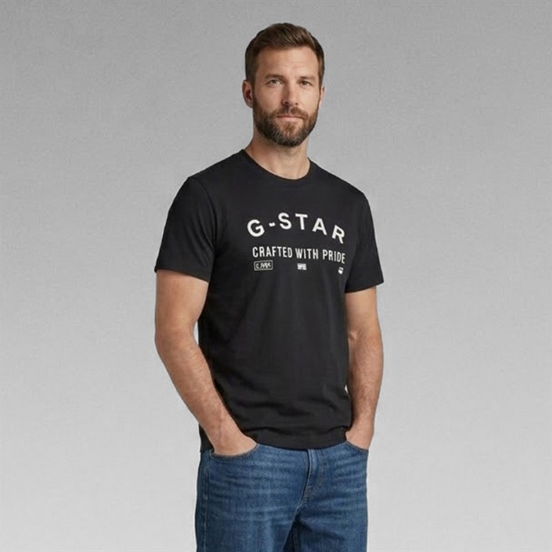 G-STAR Heren Borst Logo T-shirt Donker Zwart Dk Black