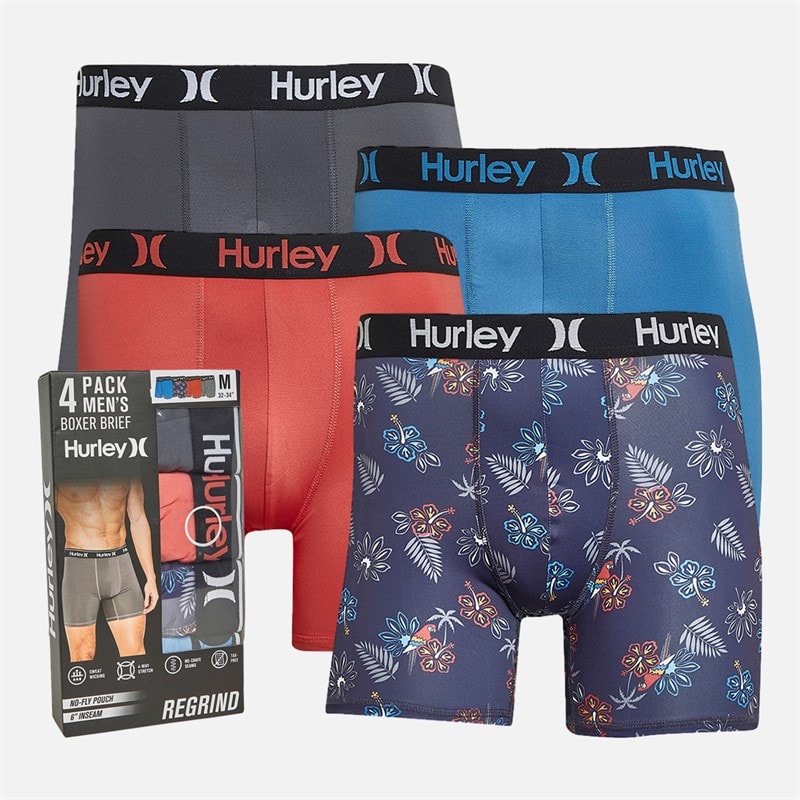 Hurley Heren Vier Pack Regrind Boxer Briefs Blauw / Rood - Afbeelding 1