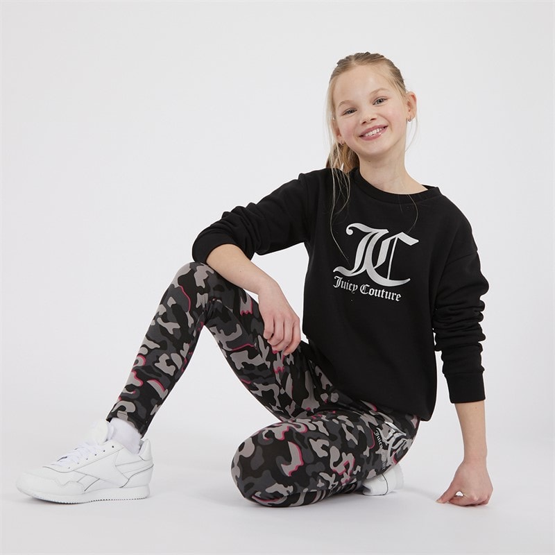Juicy Couture Oversized trui met ronde hals Meisjes en broek met abstracte print - Trainingspakset zwart