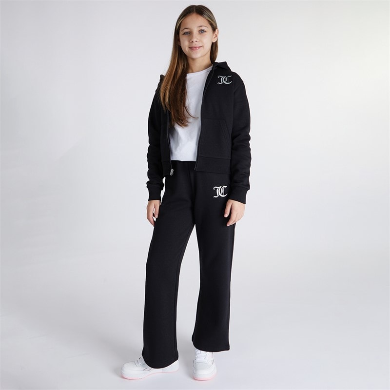 Juicy Couture Mädchen Kapuzenpullover mit Reißverschluss und Jogginghose mit weitem Bein Trainingsanzug Schwarz