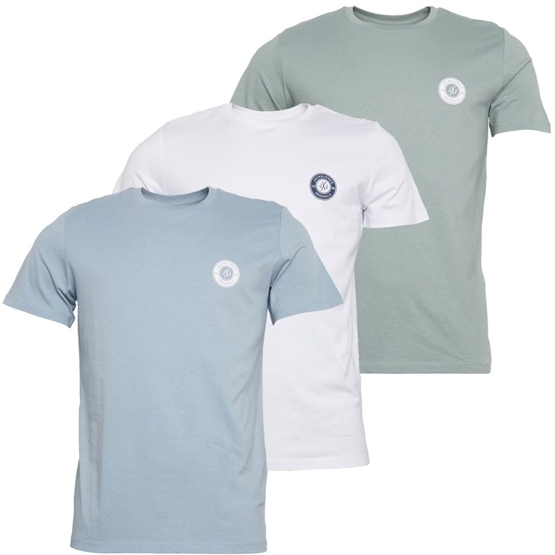 JACK & JONES Herenshirts met O-hals, 3-pack, Wit/Ashley Blauw/Milieu Groen